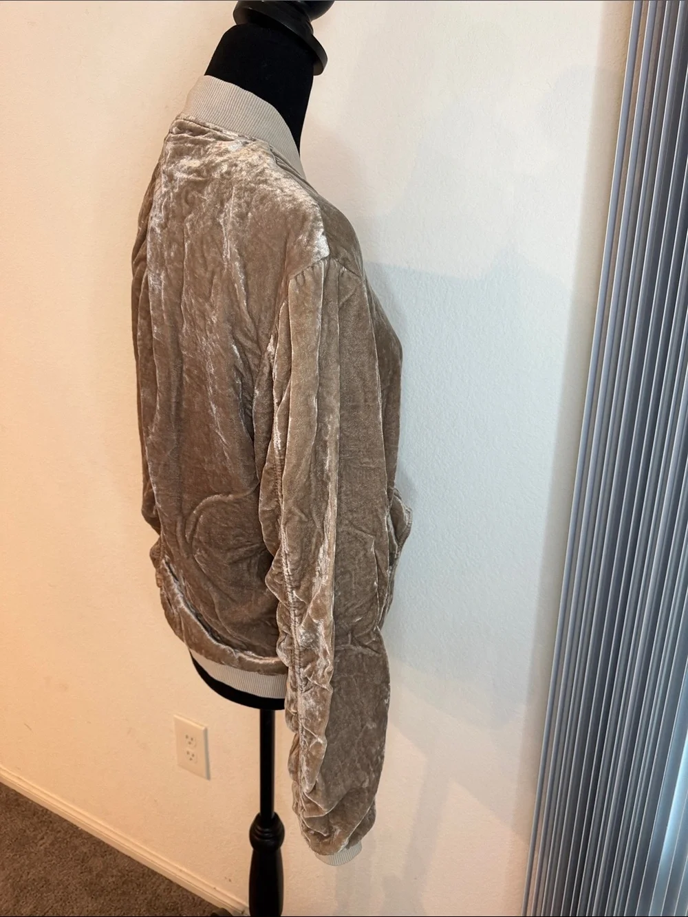 Free People Taupe Velvet Bomber Jacket